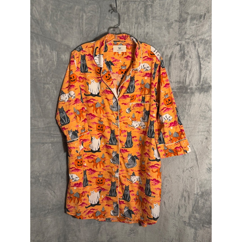 Printfresh Halloween Cats Organic Cotton Nightshirt Orange Pink Medium
